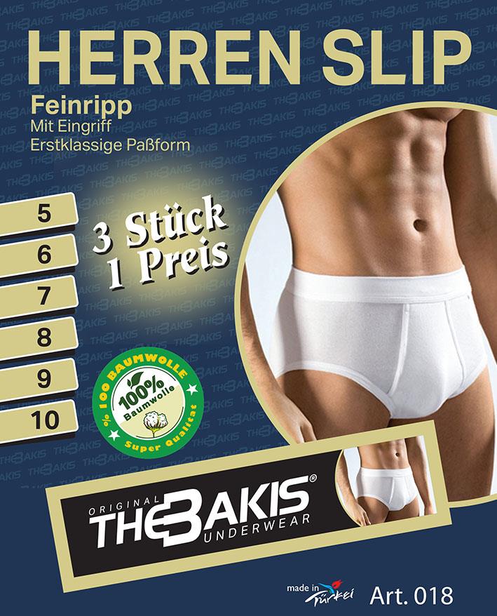 Herren Slip mit Eingriff 3er Pack Feinripp Farbe: weiß Größe 11