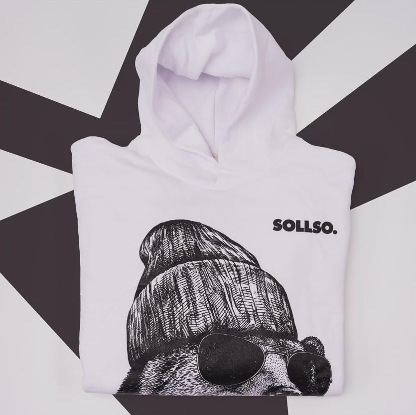 SOLLSO. Hoodie „Winterbear“, Farbe Melange White, Größe XL