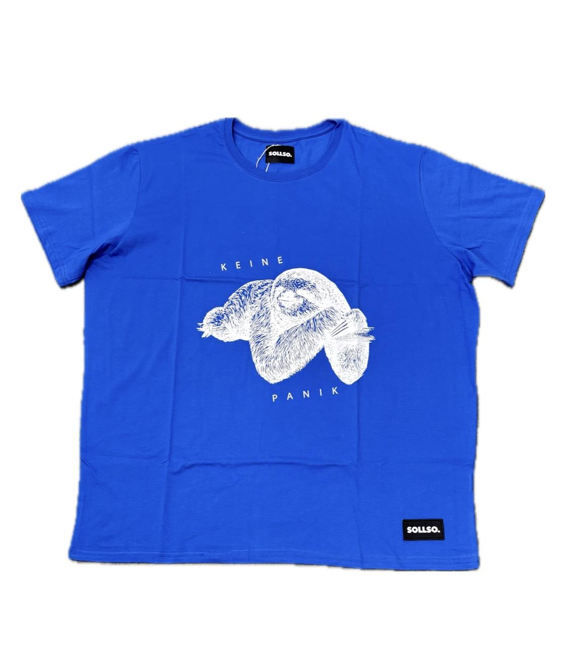 SOLLSO. T-Shirt "Keine Panik Faultier", Farbe Ocean Blue, Größe S