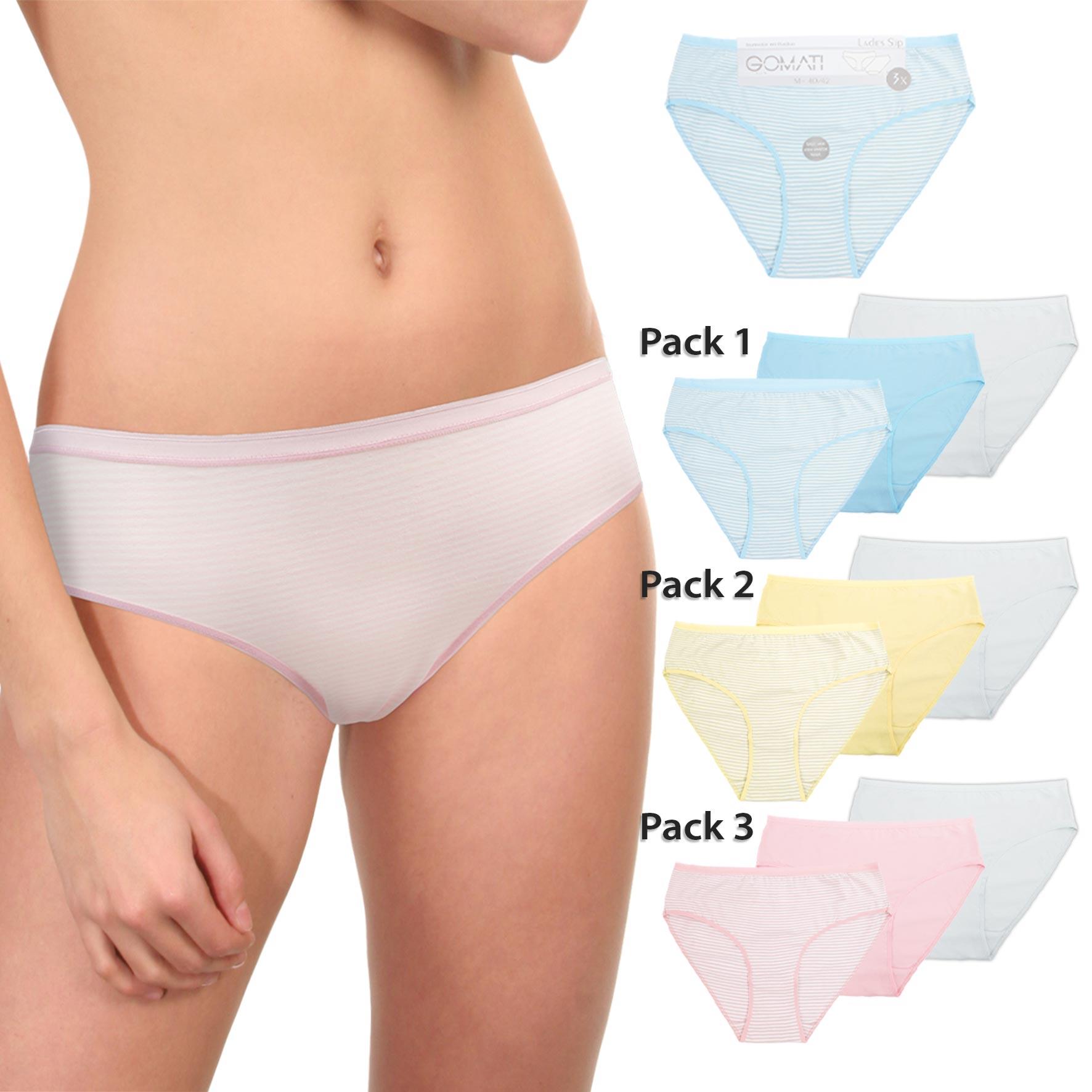 Damen Bikinislip 19115, gestreift, Pack 1,Gr.36/38, 3er-Pack