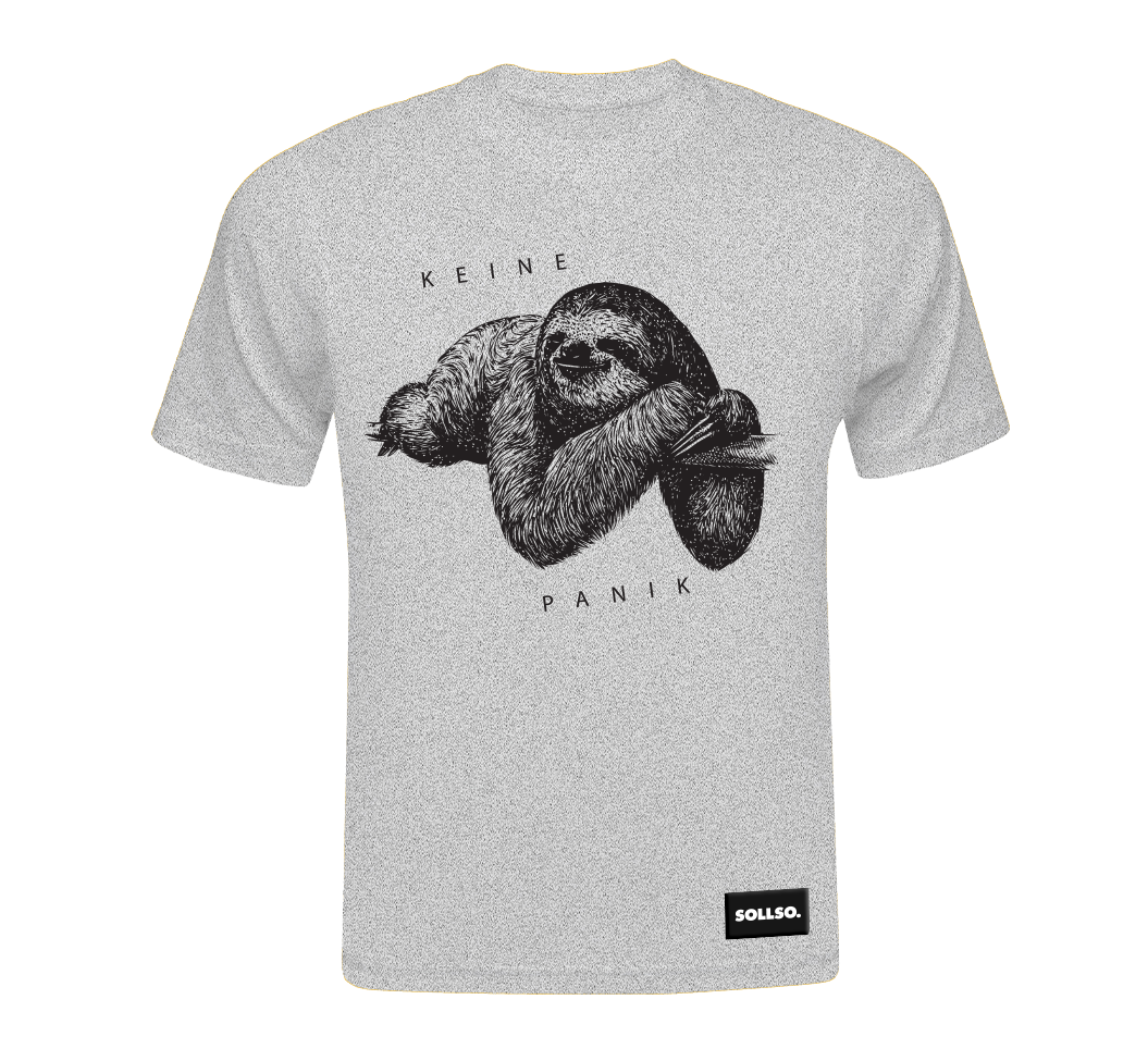 SOLLSO. T-Shirt "Keine Panik - Faultier" Farbe Melange Gray, Größe M