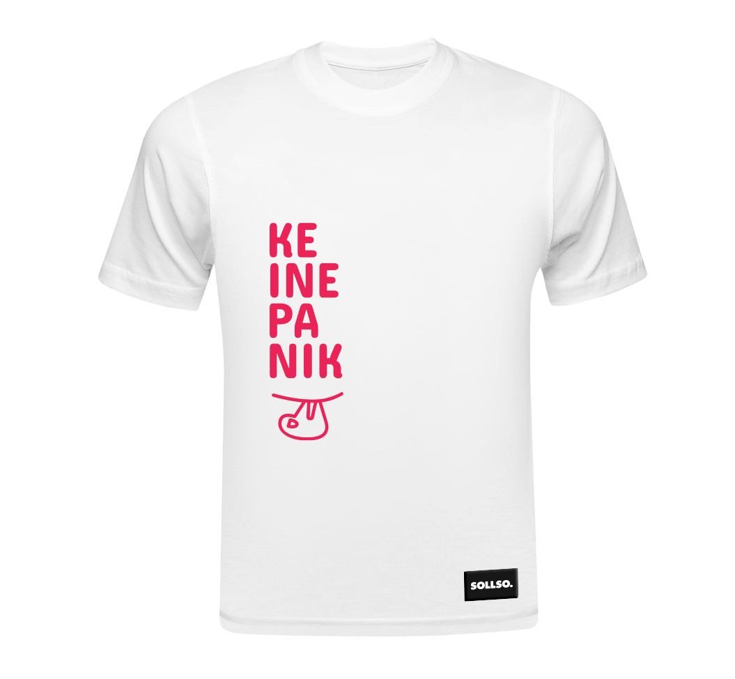 SOLLSO. T-Shirt „Keine Panik“, Melange White, XL