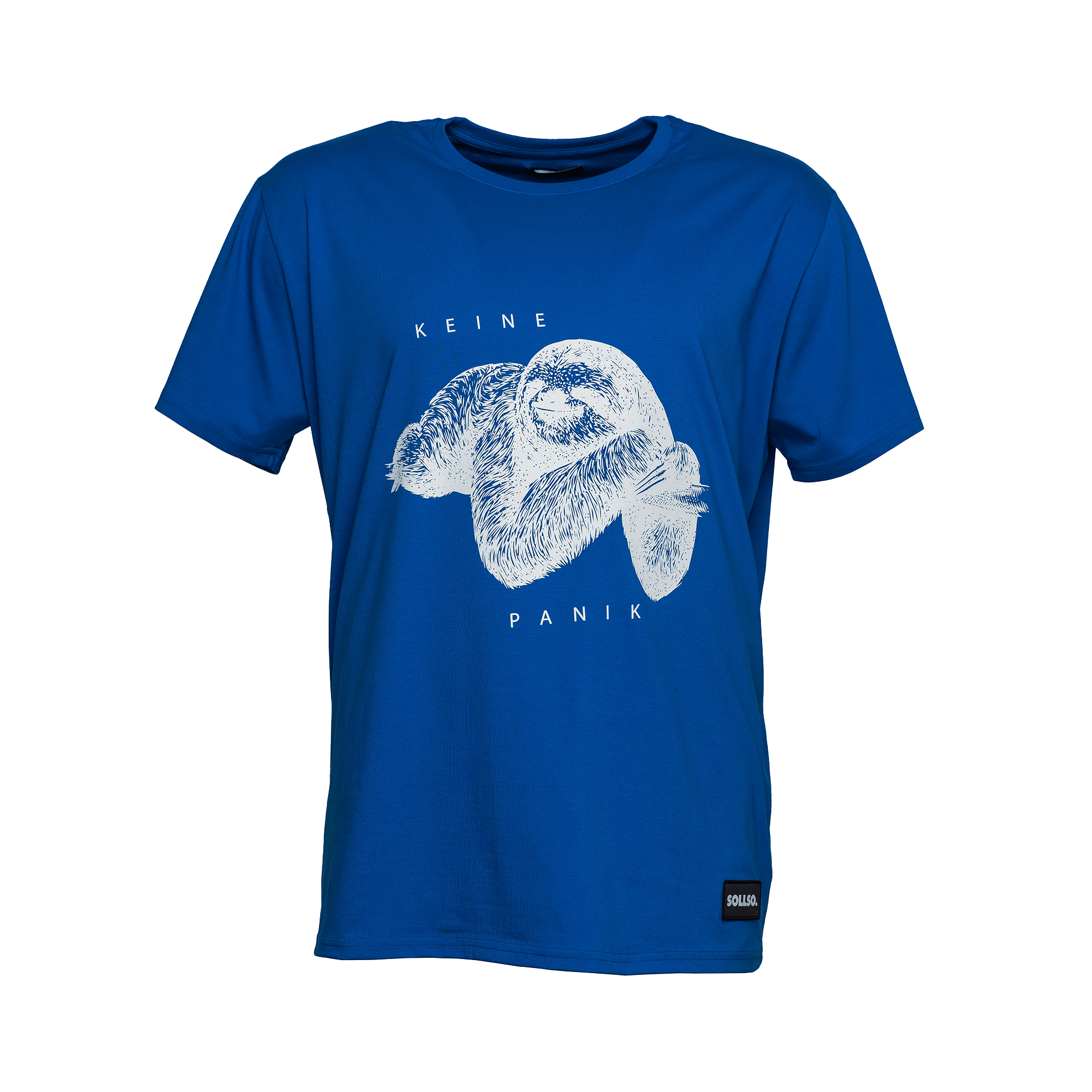 Sollso T-Shirt blau mit Faultieraufdruck und Text Keine Panik