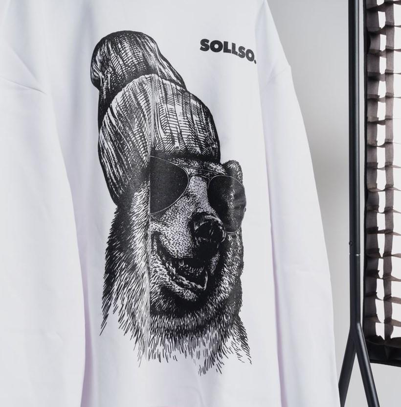 SOLLSO. Hoodie „Winterbear“, Farbe Melange White, Größe XL