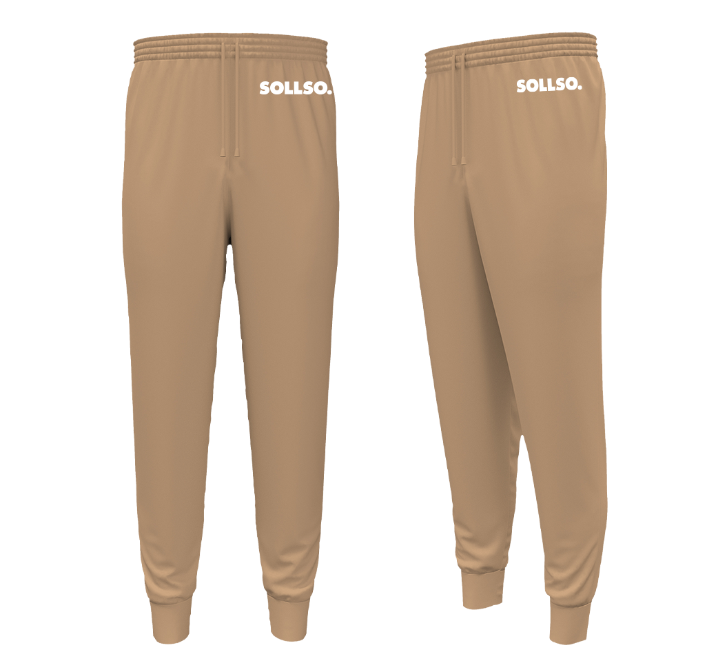 SOLLSO. Jogginghose in beige mit Label Aufdruck.