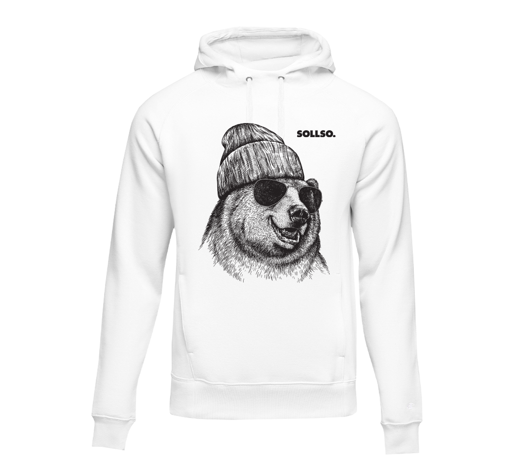 SOLLSO. Hoodie „Winterbear“, Farbe Melange White, Größe XL