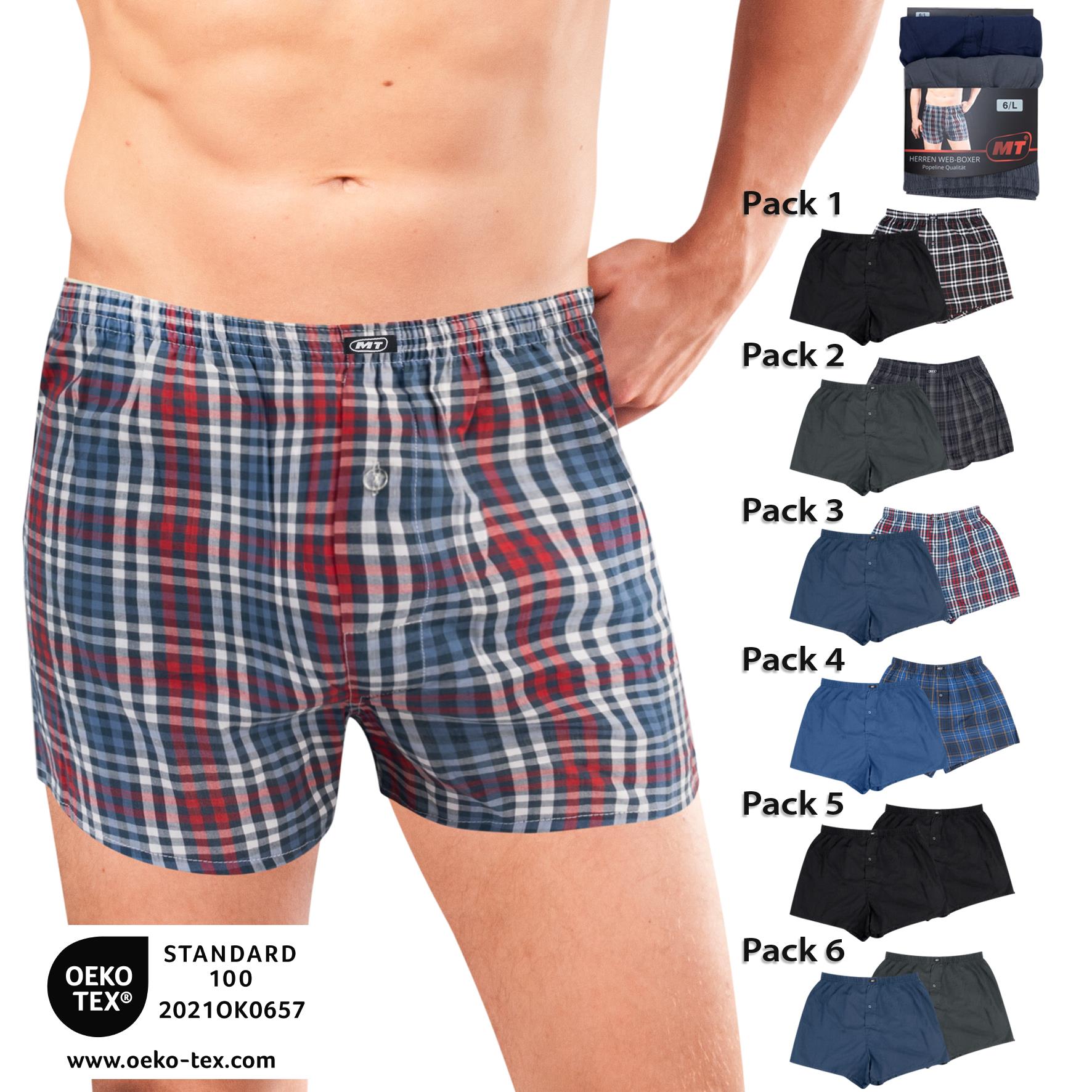 Herren Boxer-Shorts 20408, uni/kariert, versch. Farben, Gr. 6, 2er-Pack